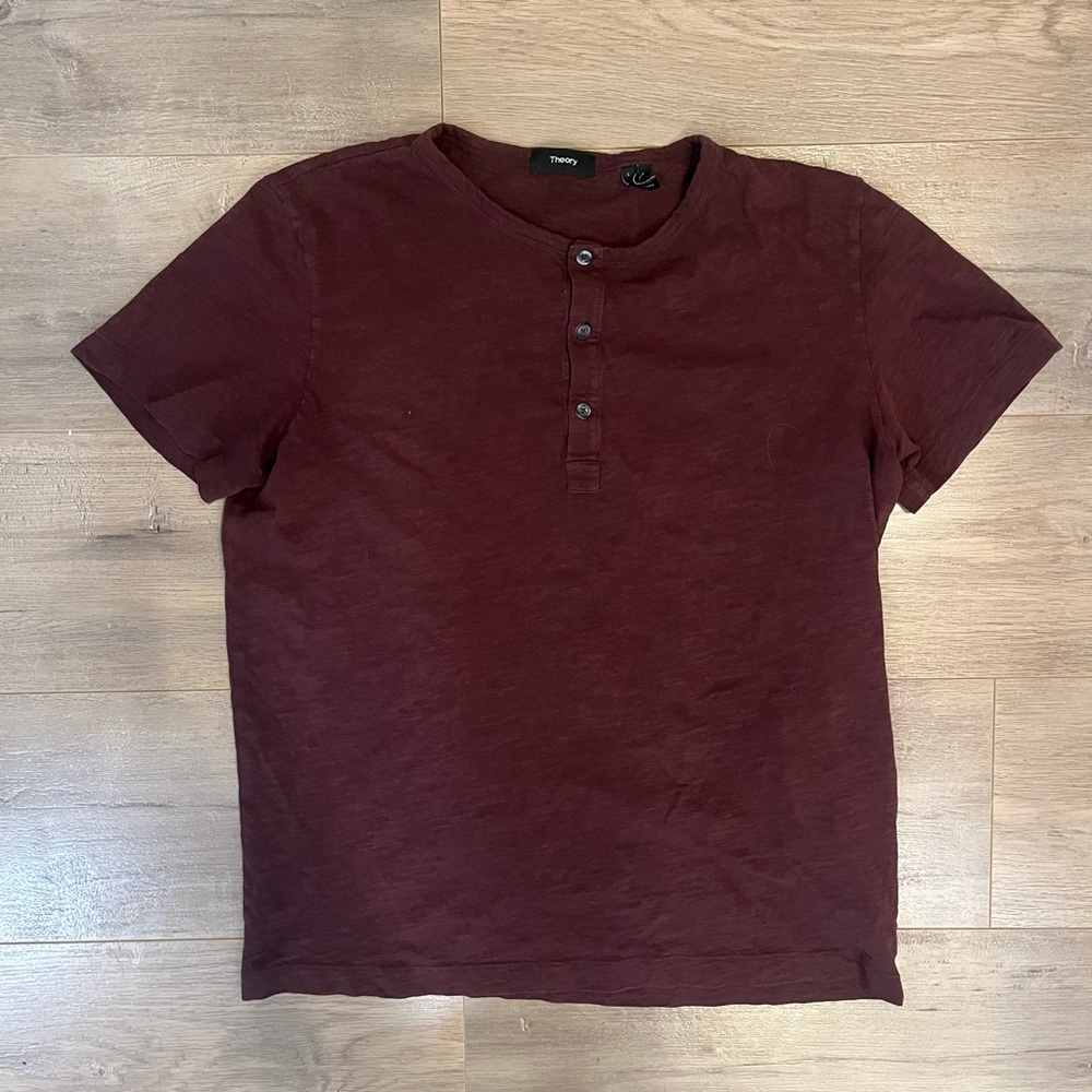 Men’s Theory Short Sleeve Button Down Burgundy/Burnt Red Shirt